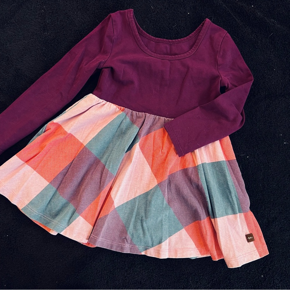 Tea Collection Purple and Multicolor Plaid Dress